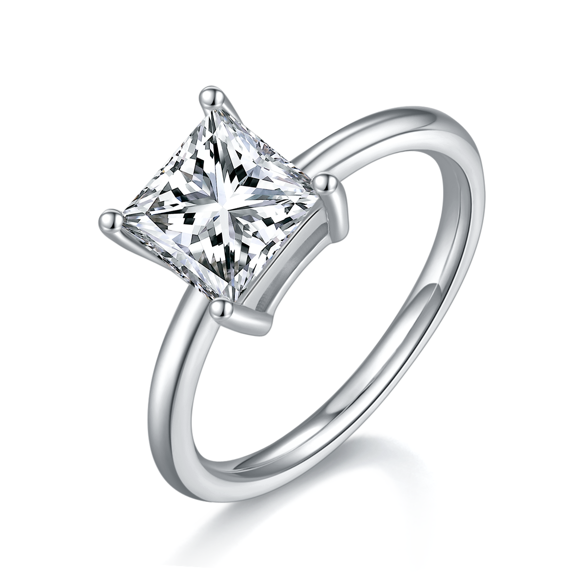 Classic Square S925 Silver Plated Platinum Moissanite Diamond Women's Ring 2.0 Carat D-Class